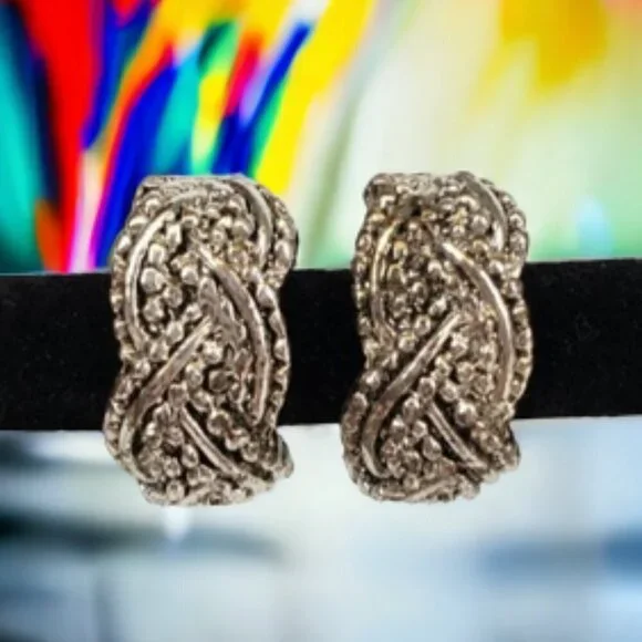 Vintage Vendome Women's Clip On Earrings Silver Tone Braid - Picture 4 of 15